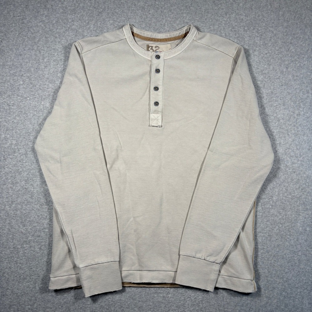 32 Bar Blues Henley Shirt Mens Large Cream Long Sleeve Ribbed Y2K Cotton Blend